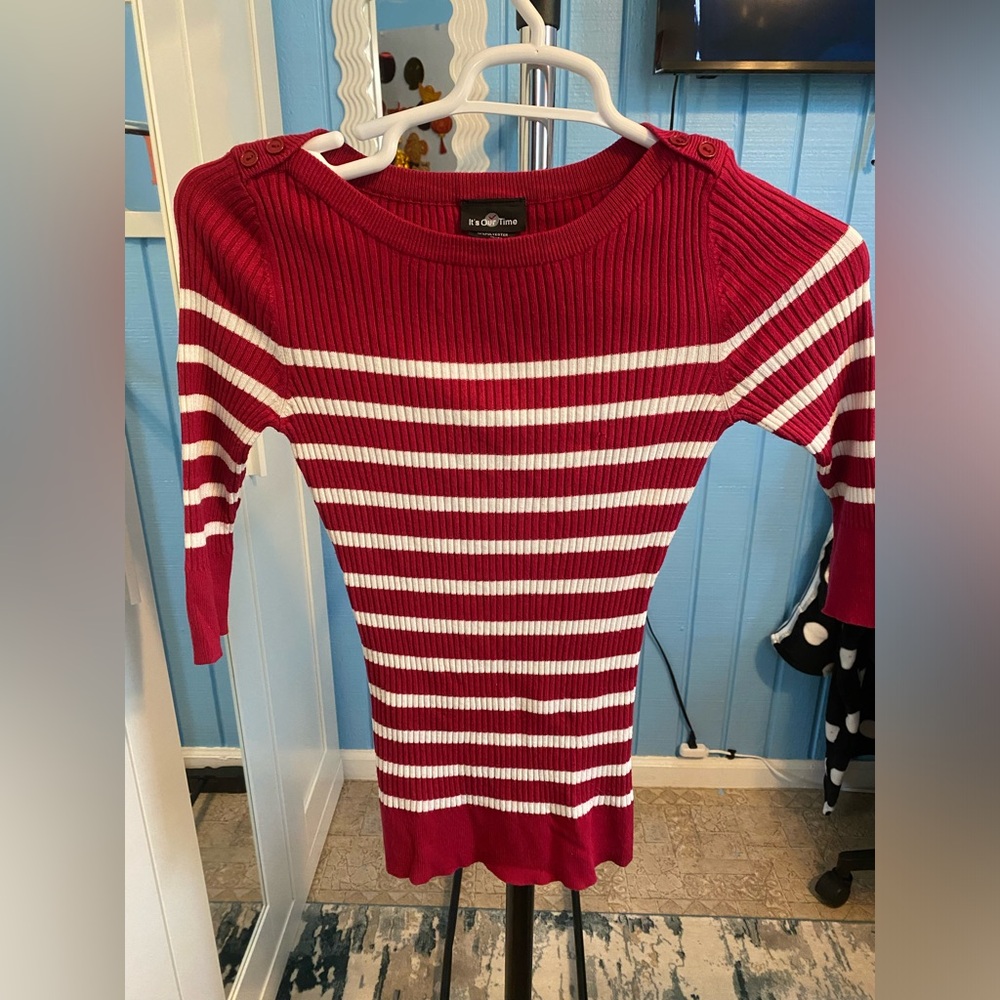 It's Our Time Red and White Crew Neck Sweater